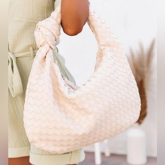 Harper Woven Faux Leather Handbag - Ivory - Picture 6 of 8